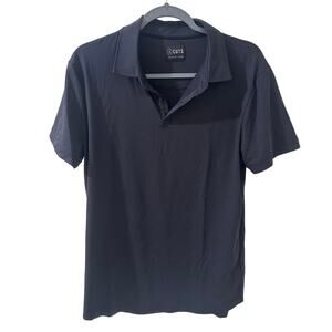 Cuts Polo Mens Navy Curve Hem Cotton Blend Short Sleeve Embroidered Shirt , M